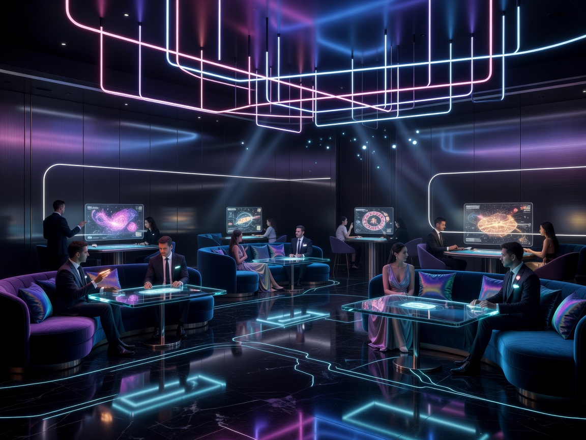 High-end digital casino lounge with neon lighting showcasing our vision