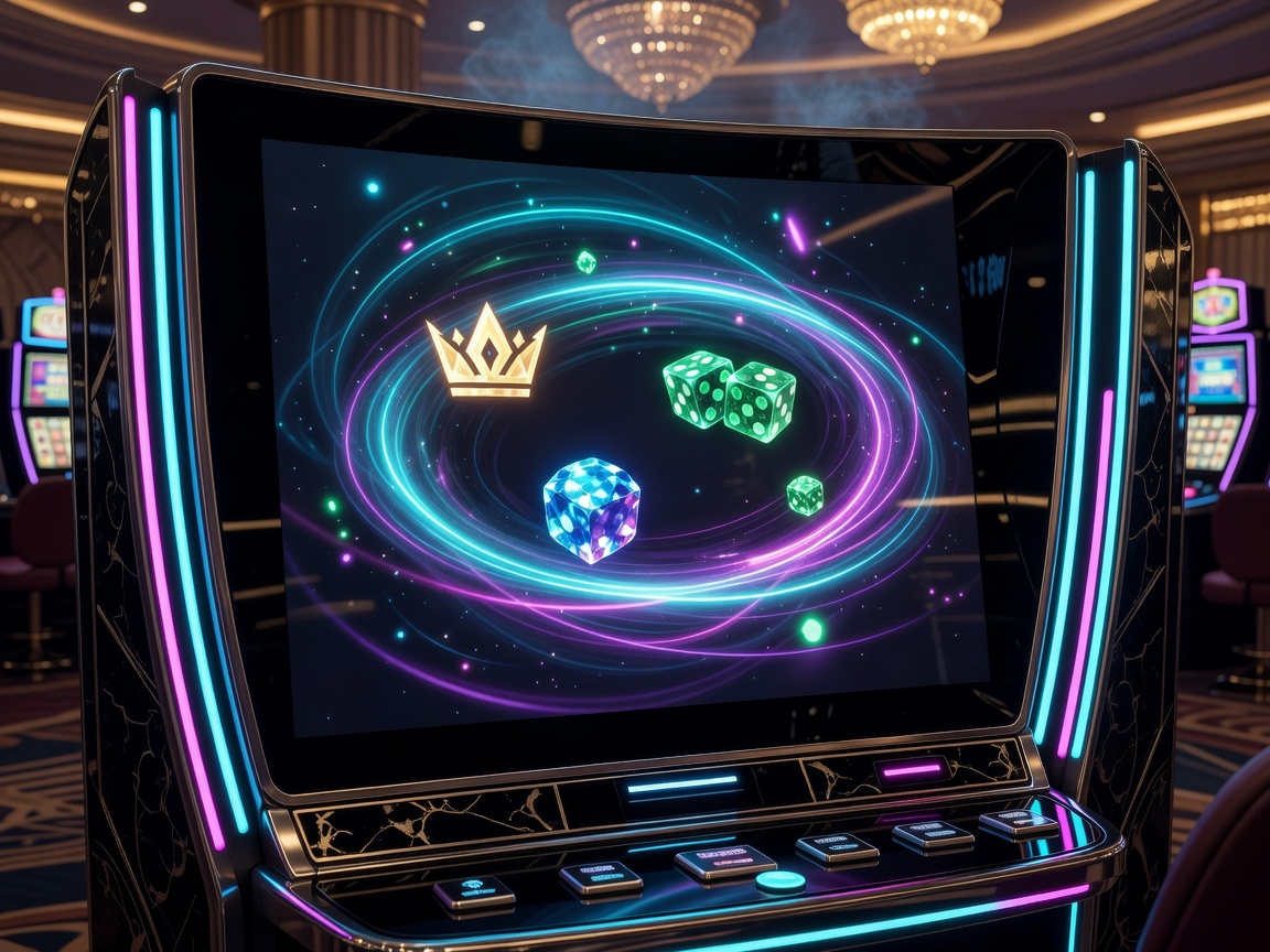 Immersive neon-lit luxury slot machine interface representing our game library